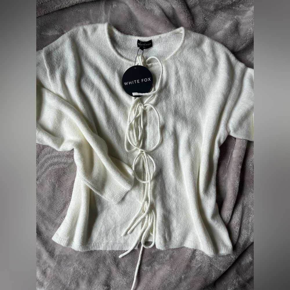White Fox Boutique Cream Knit Tie Front Sweater NWT